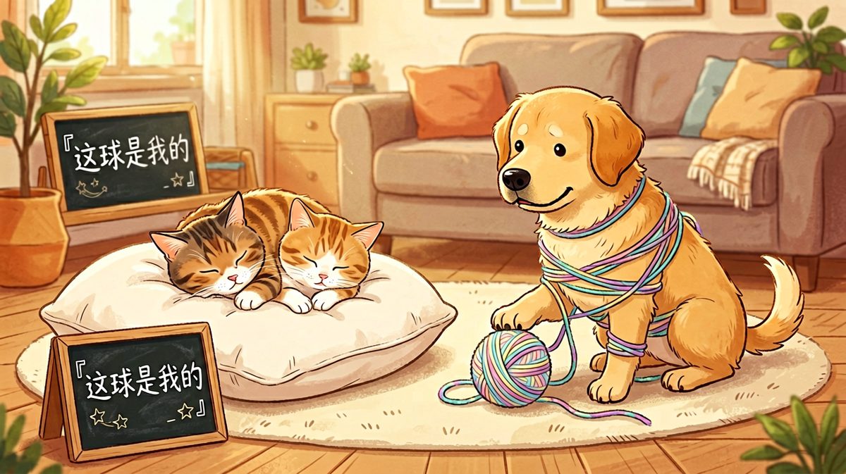 猫咪与狗狗抢玩具的搞笑日常