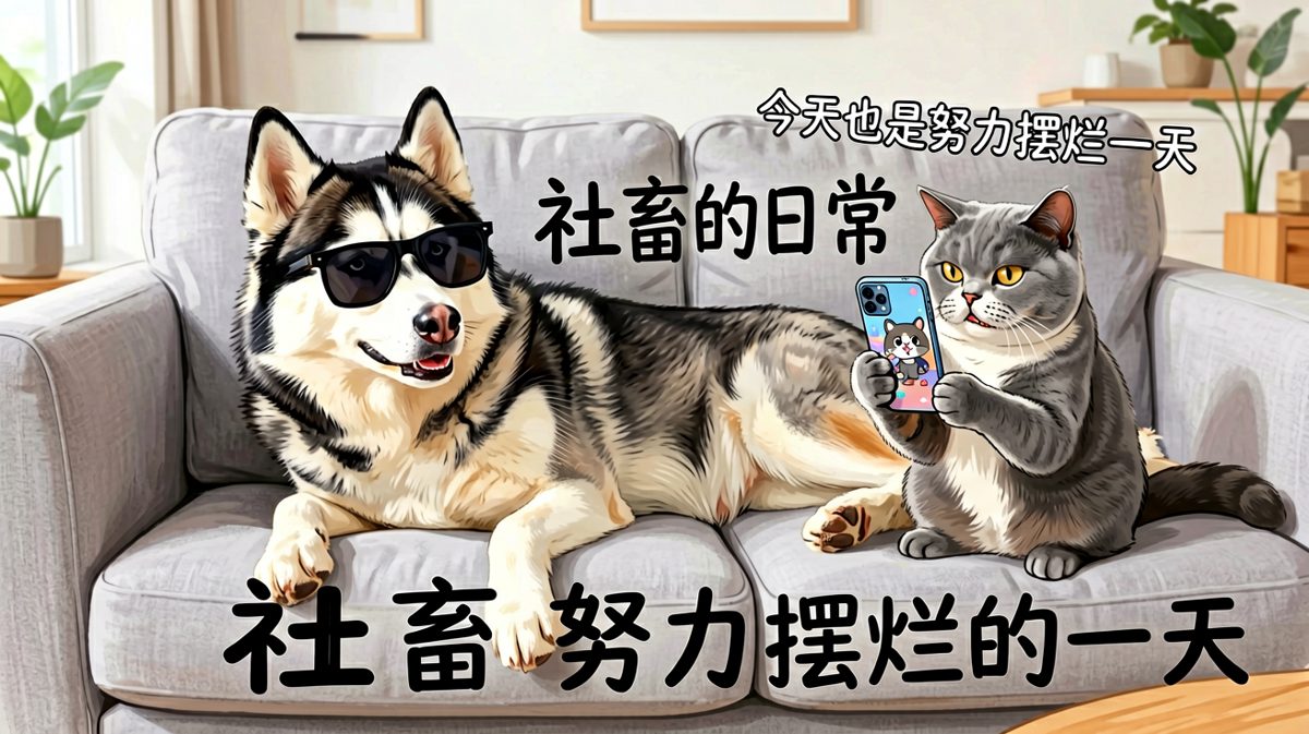 二哈：墨镜一戴谁都不爱，但沙发上的字暴露了我的身份