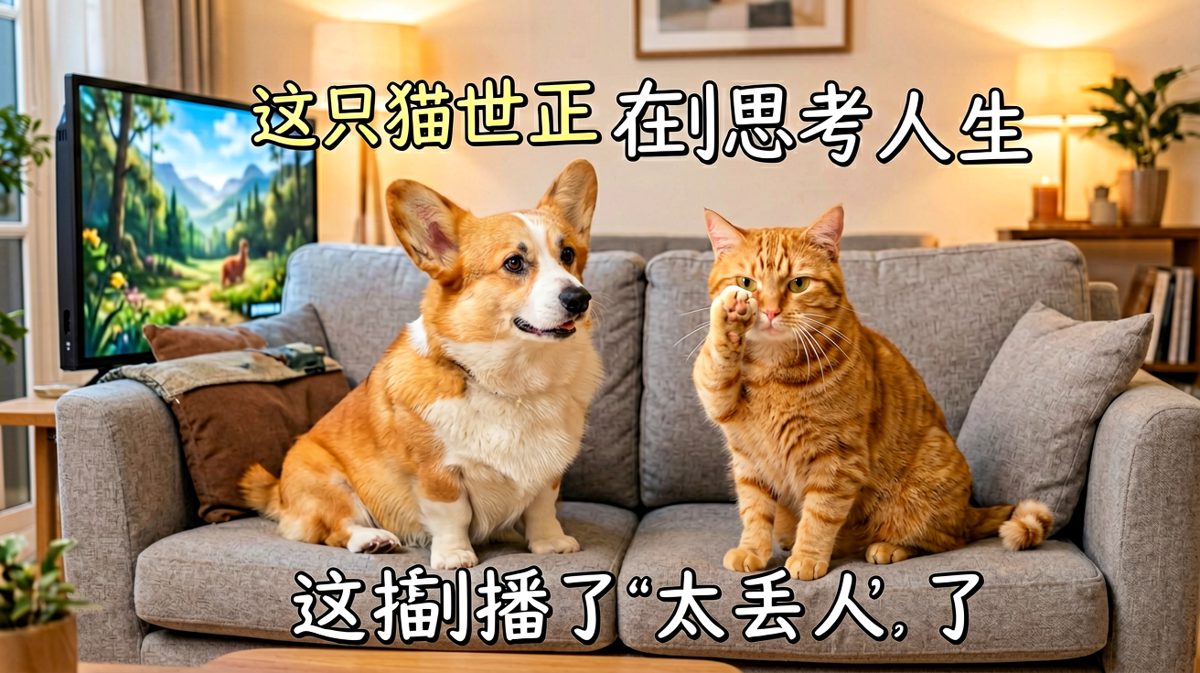 柯基：原来我们只是动物世界里的一集，但猫的反应说明一切