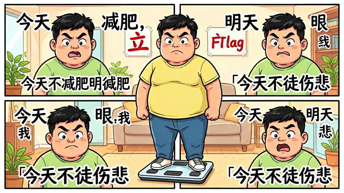 主角立下减肥誓言，气势十足。