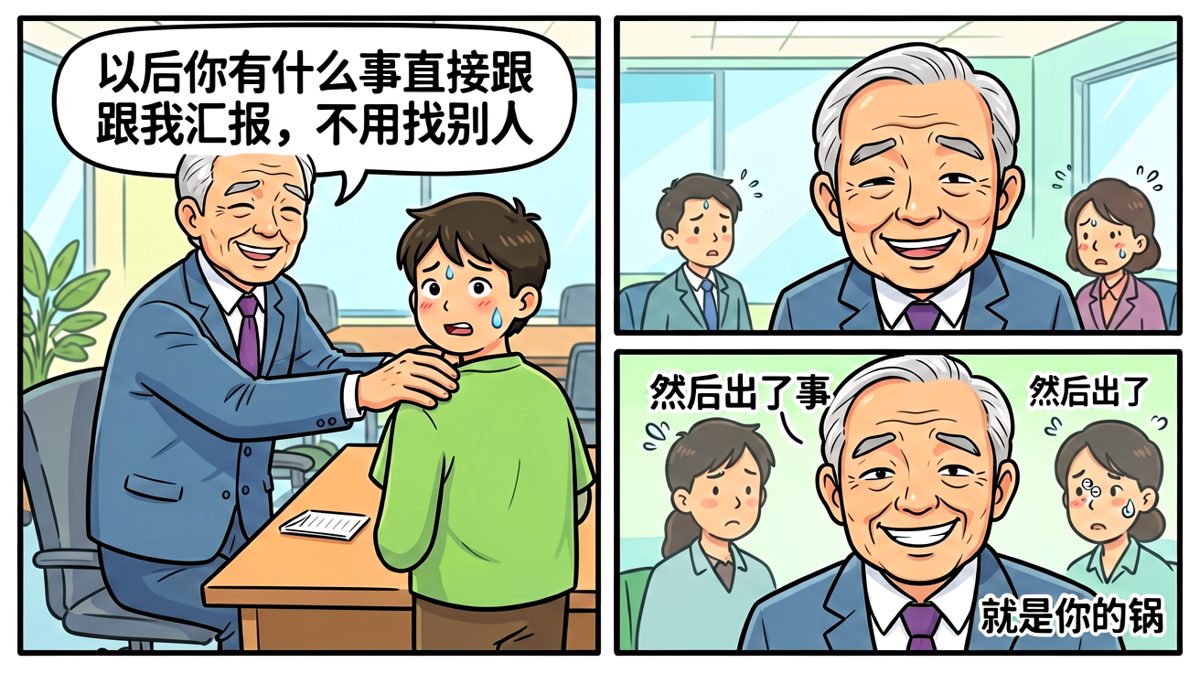 老板：有事直接找我。翻译：出事也直接找你。