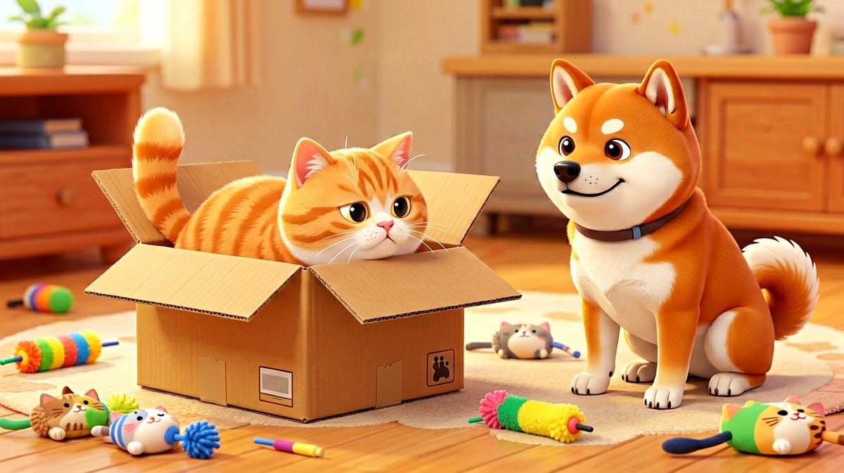 猫咪贪箱被卡住，狗子在一旁嘲讽