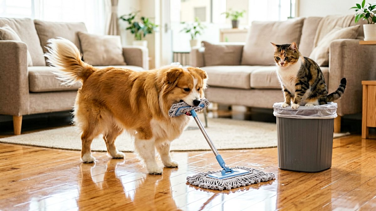狗狗认真帮倒忙，猫主子满脸嫌弃