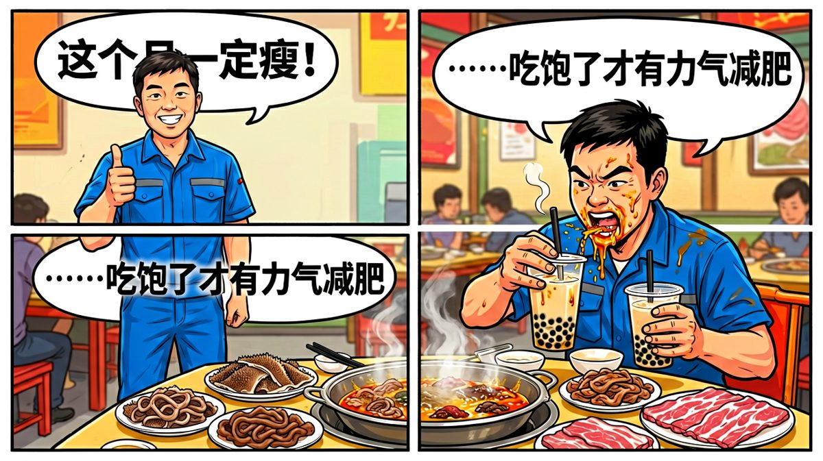 打工人减肥计划的经典闭环。