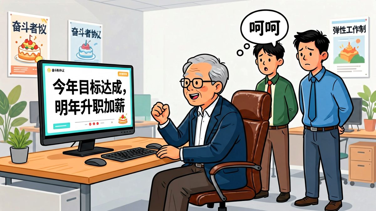 老板：'好好干，明年给你升职加薪'；员工内心：'去年你也是这么说的'