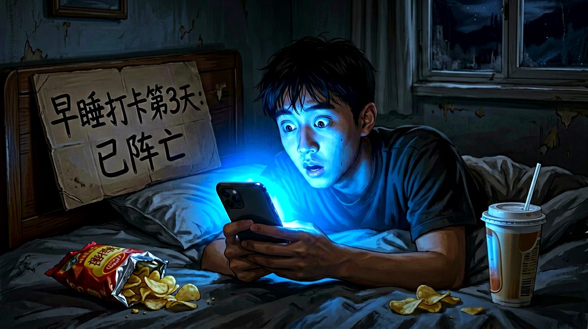 晚上十点后：我要早睡！凌晨三点：还有0.3秒就睡着了（并没有）。