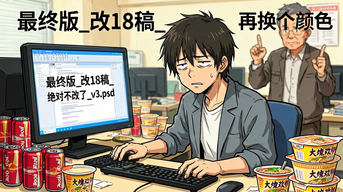 设计师的终极修为：笑着接第19稿，默默把文件另存为'最终版_打死也不改了'。