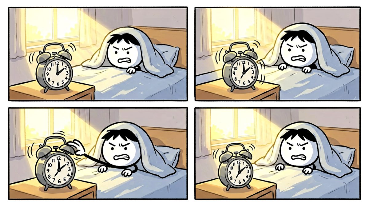 闹钟响了，但主角选择继续封印在被子里