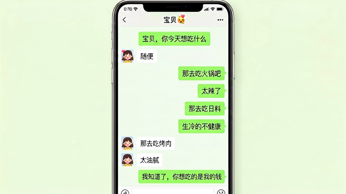 男生终于看穿'随便'背后的真正含义。