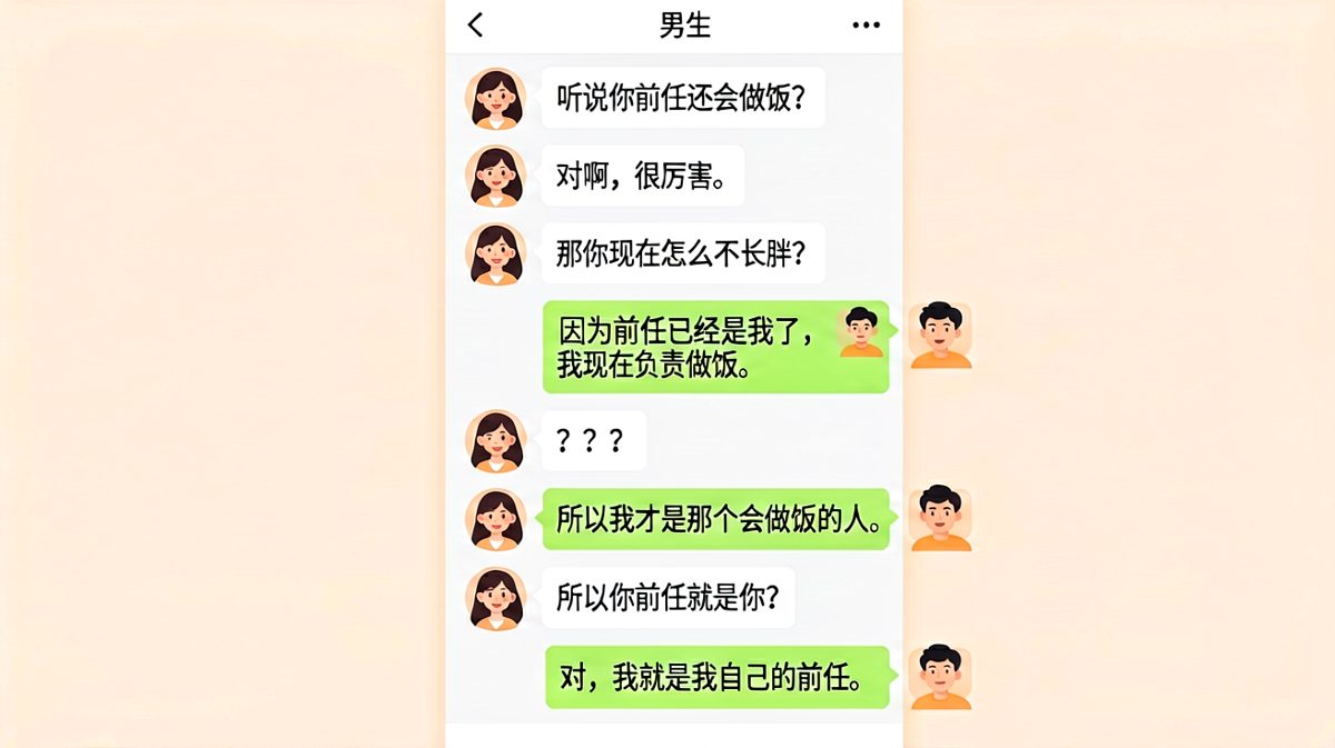 环形套娃式前任——男生终于承认自己就是那个'会做饭的前任'。