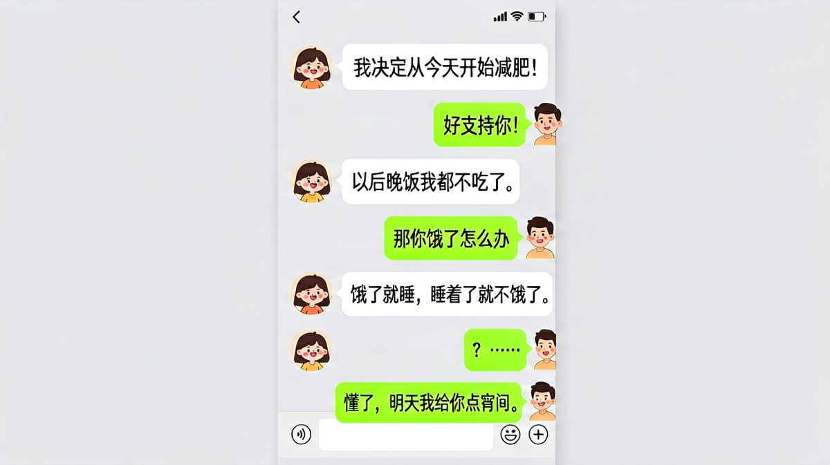 减肥宣言刚说完，对方直接点宵夜打脸现场