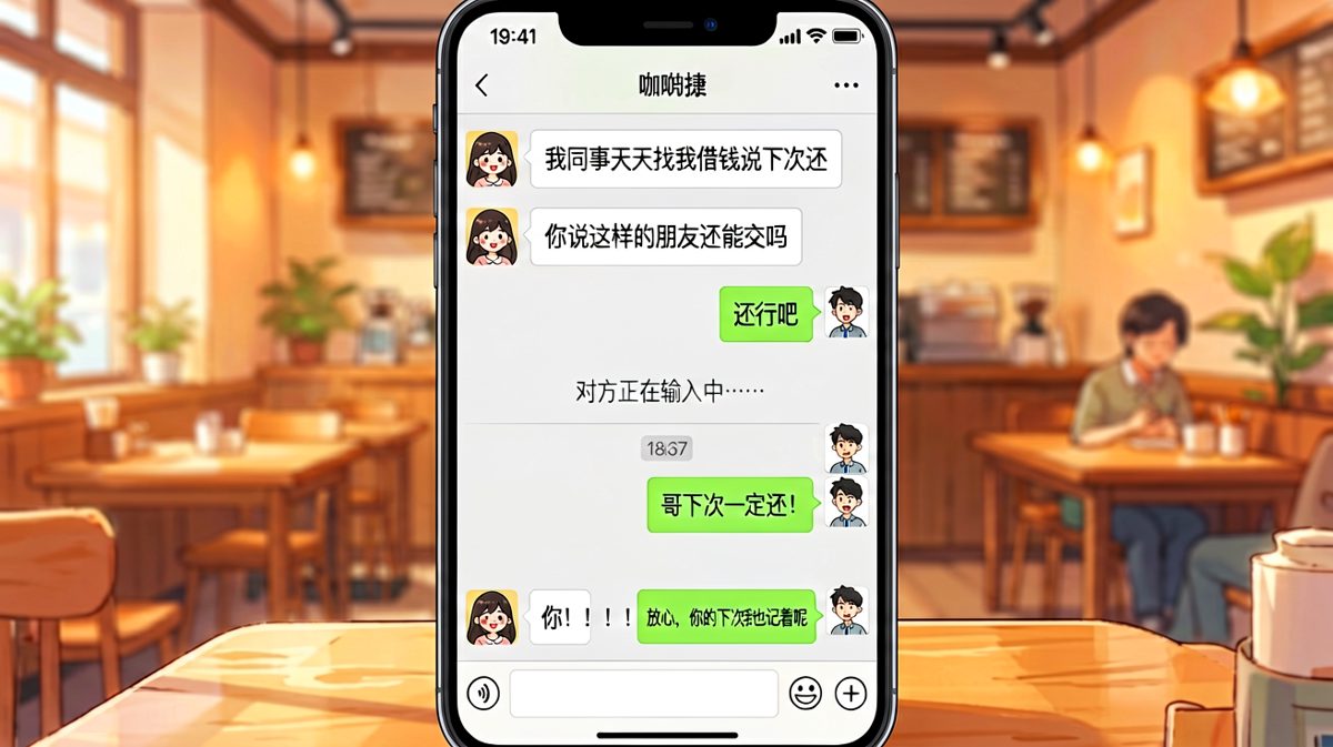 女生吐槽同事借钱不还，男生反手甩出她自己的欠债记录，因果循环。