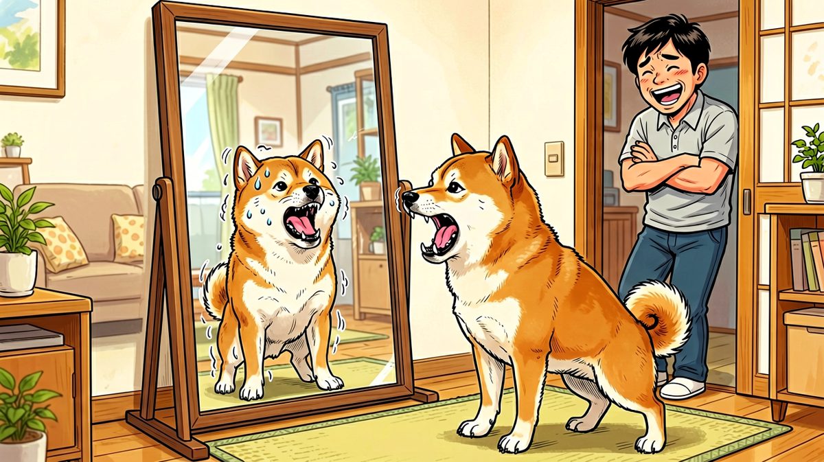 镜子里那条狗是谁！为什么这么帅！而且为什么在瞪我！