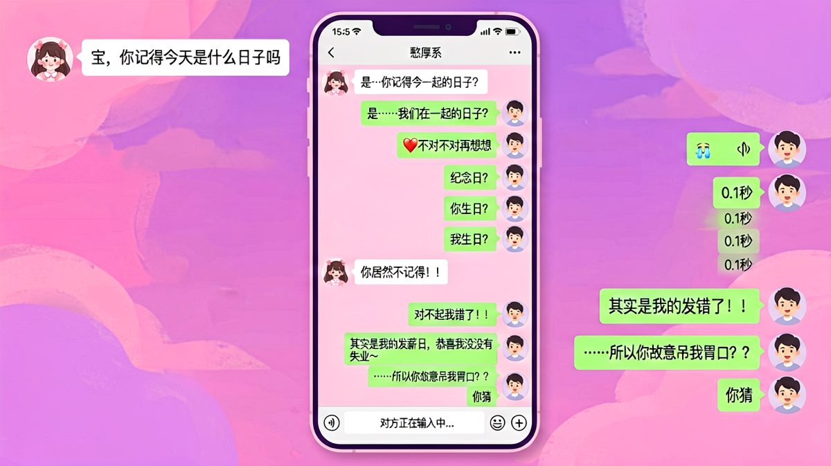 女生故意不说是啥日子，男生脑补了一万种悲剧结局