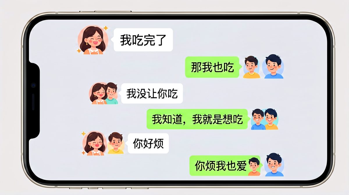 女生说吃完了，男生偏要跟着吃，最后一句甜到齁。