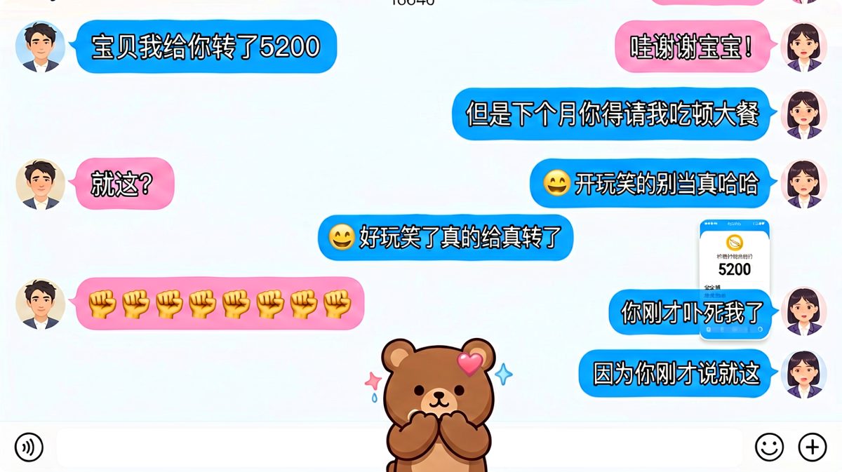 男友假装没转账逗女友，结果反被女友一句话破防认输