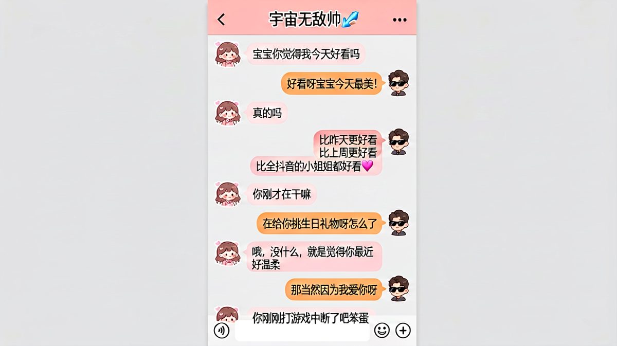 男生极力夸夸掩饰中途开黑的真相，却被女生一句话拆穿