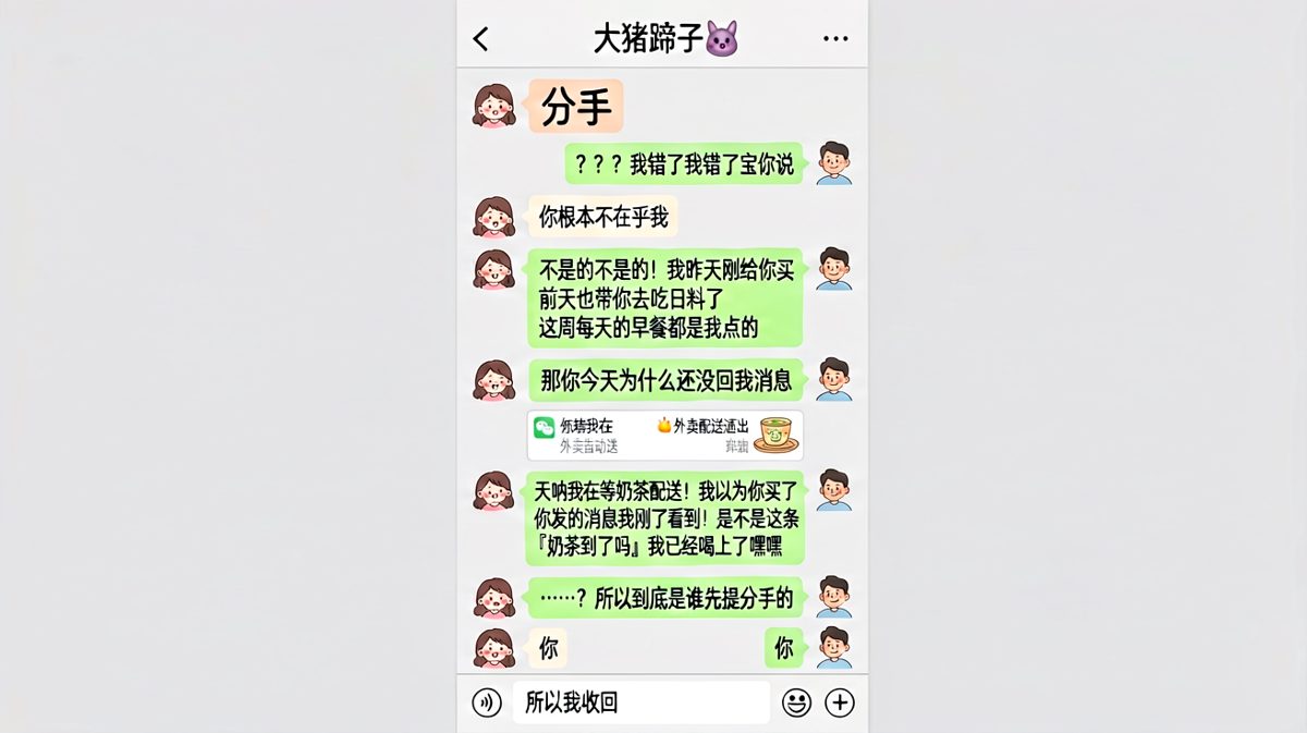 女生一时冲动发分手消息，原来只是奶茶配送引发的误会
