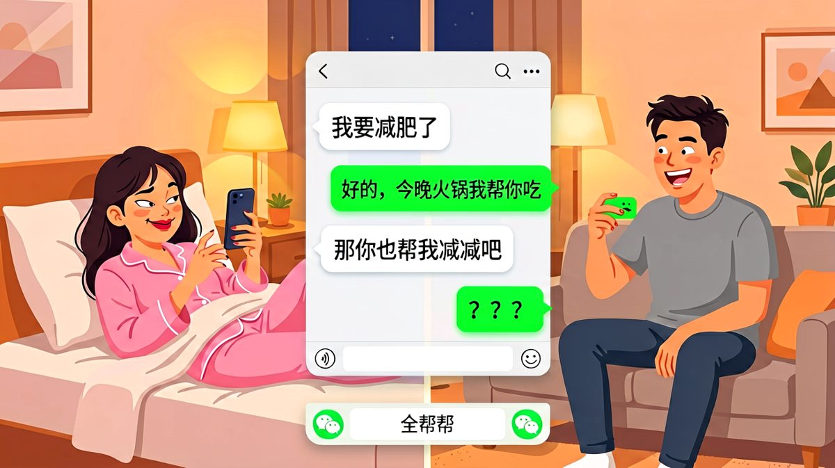 女生说要减肥，让男生帮忙分担晚饭，结果反手一记'帮你也减减'让男生凌乱