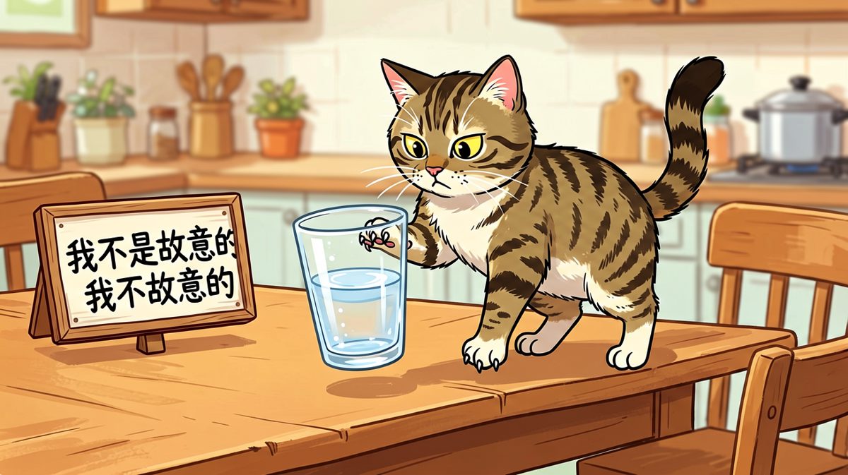 猫咪的哲学：杯子掉地上不是我的错，是重力。