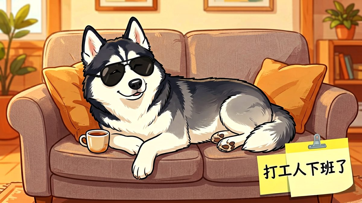 哈士奇下班后的状态：这沙发是我的王座，谁也别想抢。
