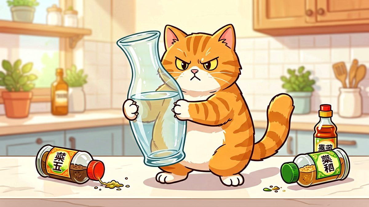 猫咪：这花瓶太沉了，我得帮主人藏起来！