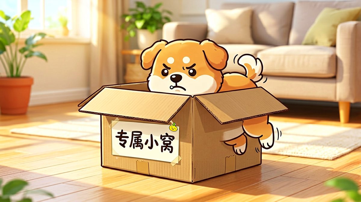 狗狗：只要我够努力，这个箱子一定能装下我！