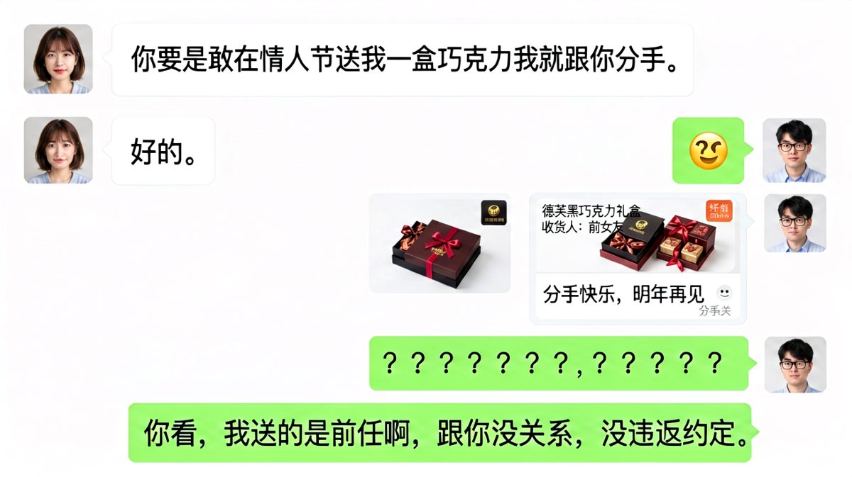 女生设下条件限制，男生却用逻辑漏洞反向操作，把前任都算计进去了