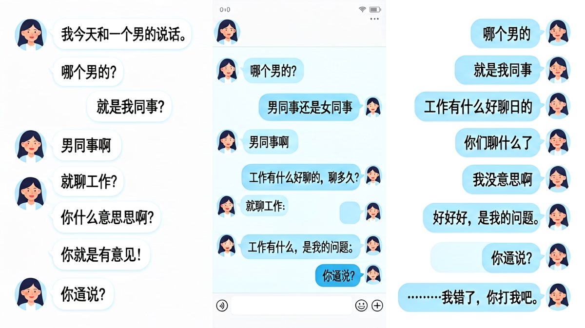 男生被问懵后的'防御性认错'实录