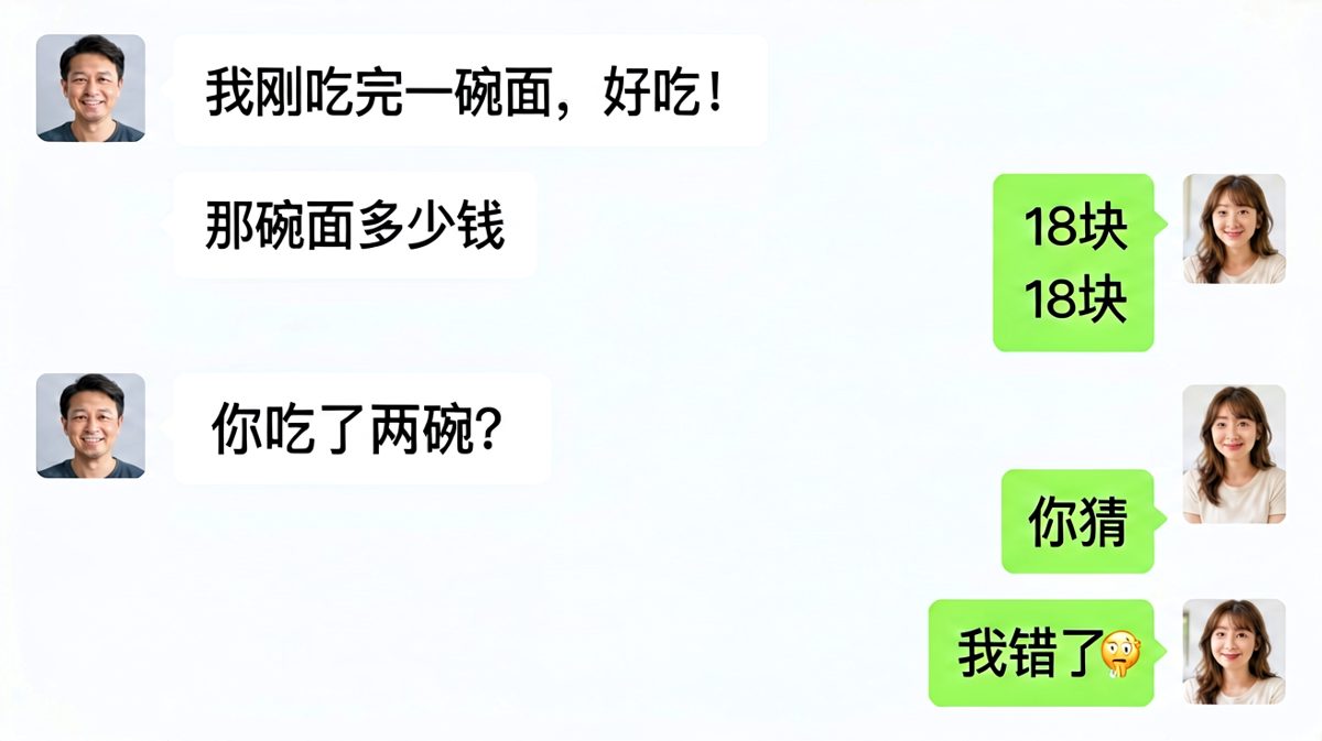 男友嘴硬说只吃了一碗面，被女友一句话拆穿后的社死现场。