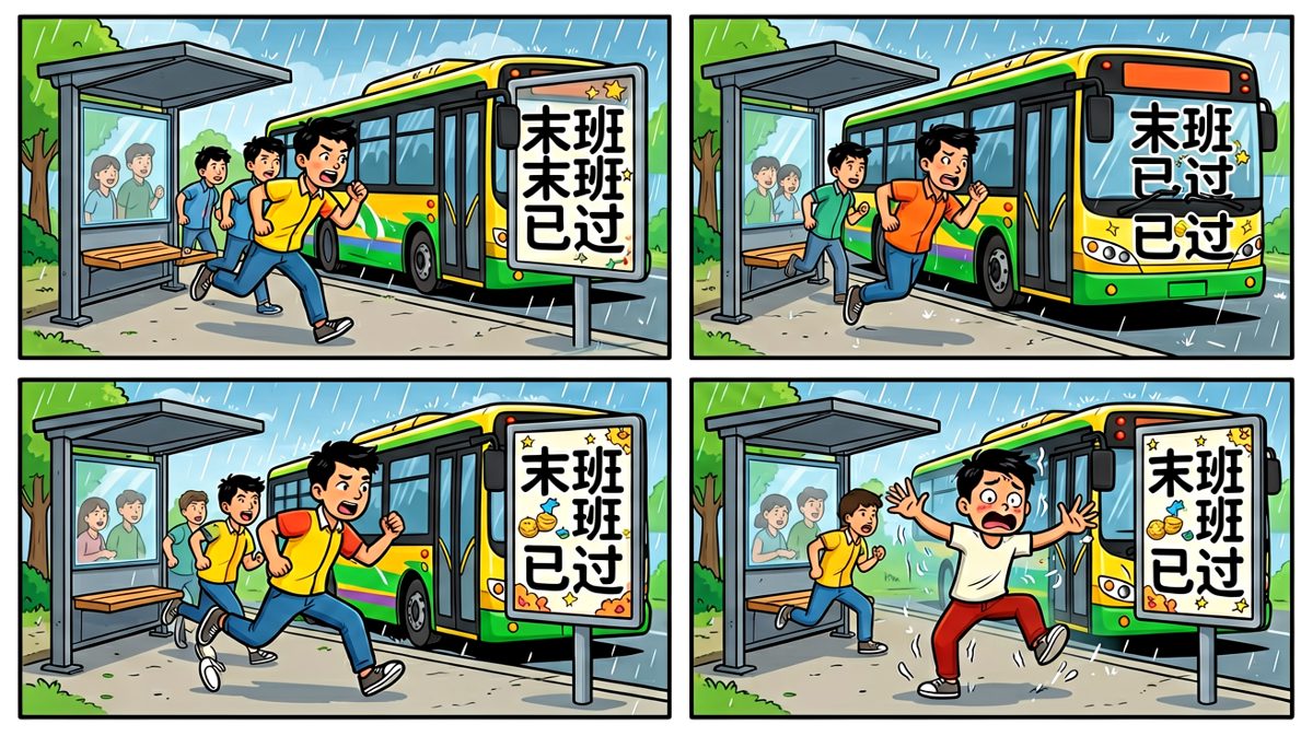 眼睁睁看着公交车开走，心都碎了。