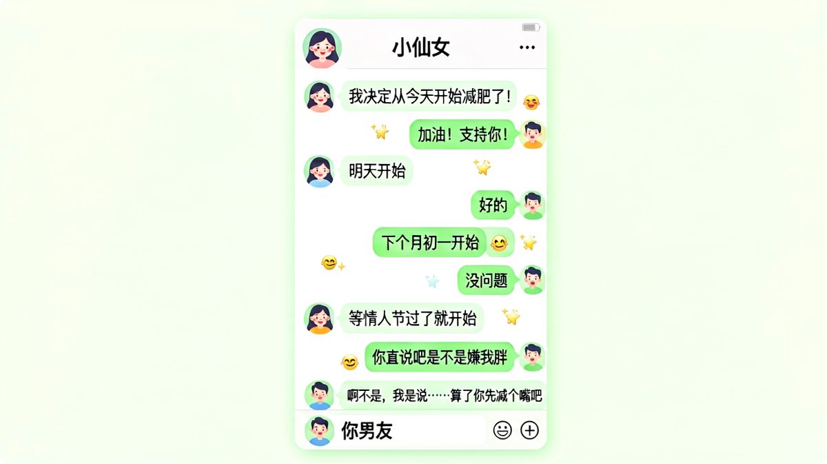 减肥计划一波三折，最终男生决定先减自己的嘴。