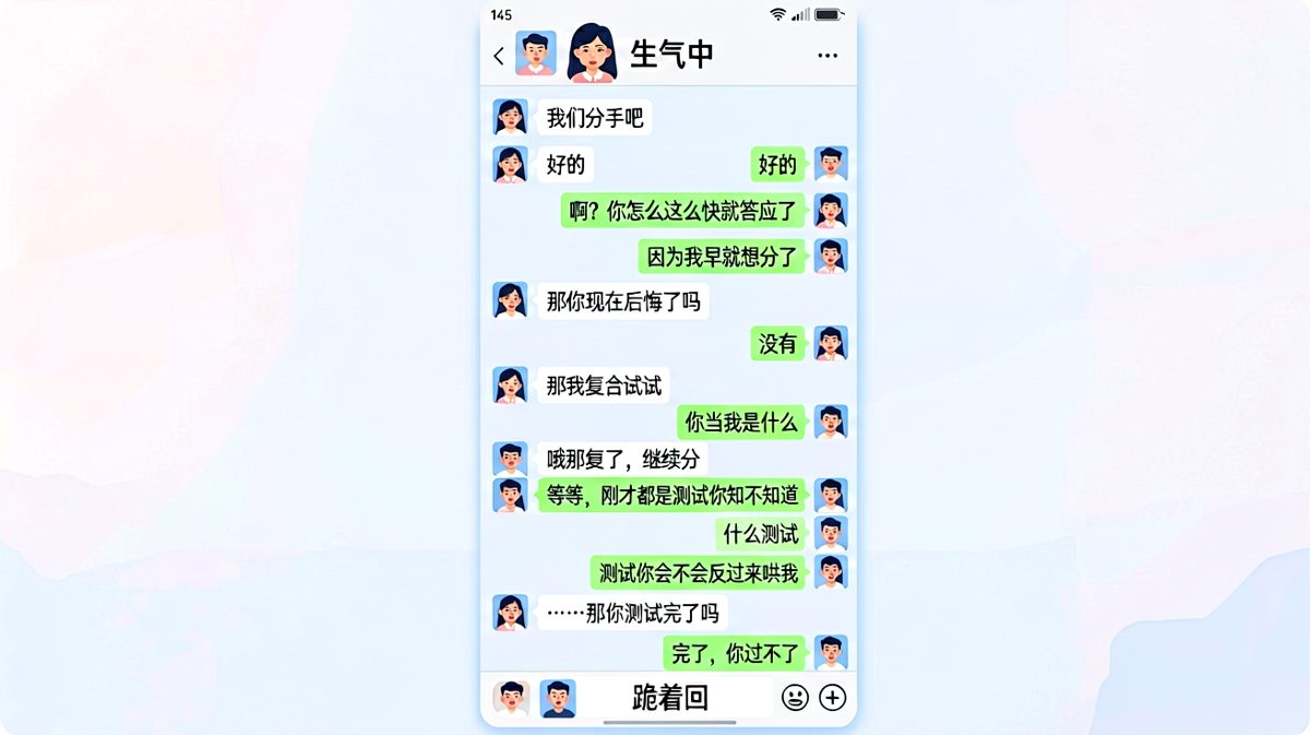 男生假装同意分手反被套路，最后自己给自己挖坑。