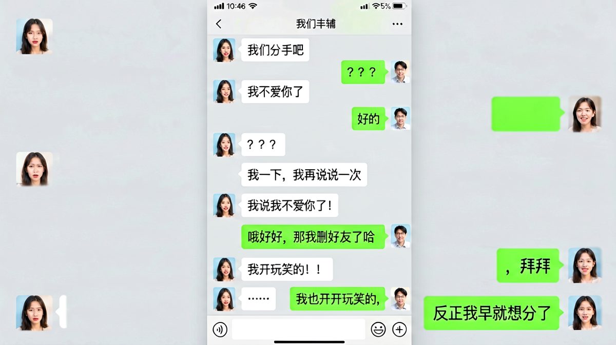 女生的分手测试以秒速翻车，男生顺水推舟绝杀。