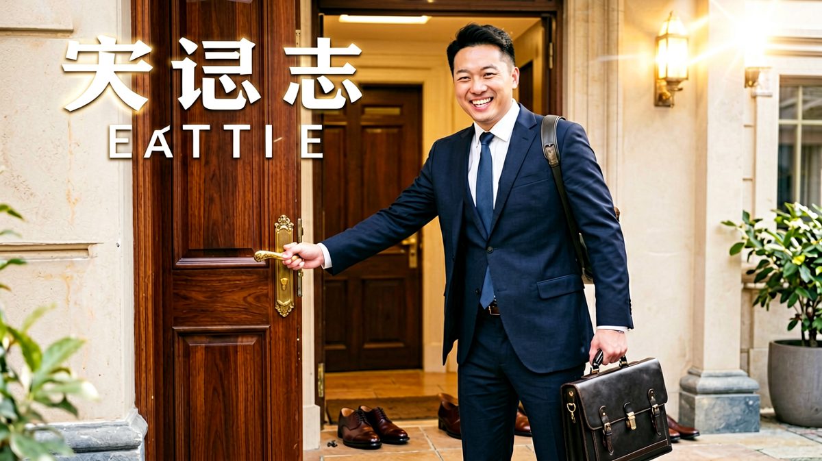 主人公精神饱满准备出门上班，觉得自己今天一定能赢