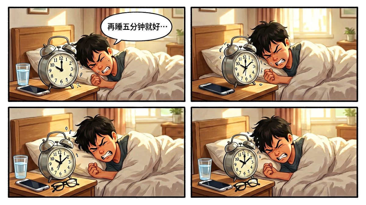 闹钟响起，小李开启赖床模式