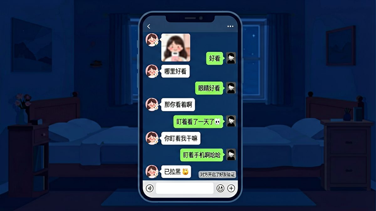 夸她眼睛好看，结果她让我盯着看，我说是盯着手机——卒