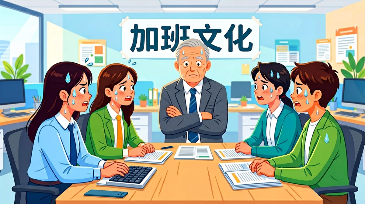 员工心想：完了，这次加班肯定要挨骂了……