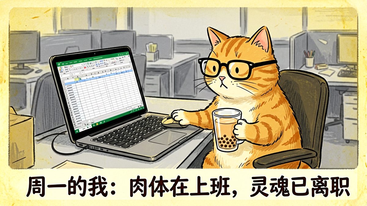 周一清晨，打工猫的三重身份：肉体、灵魂和奶茶