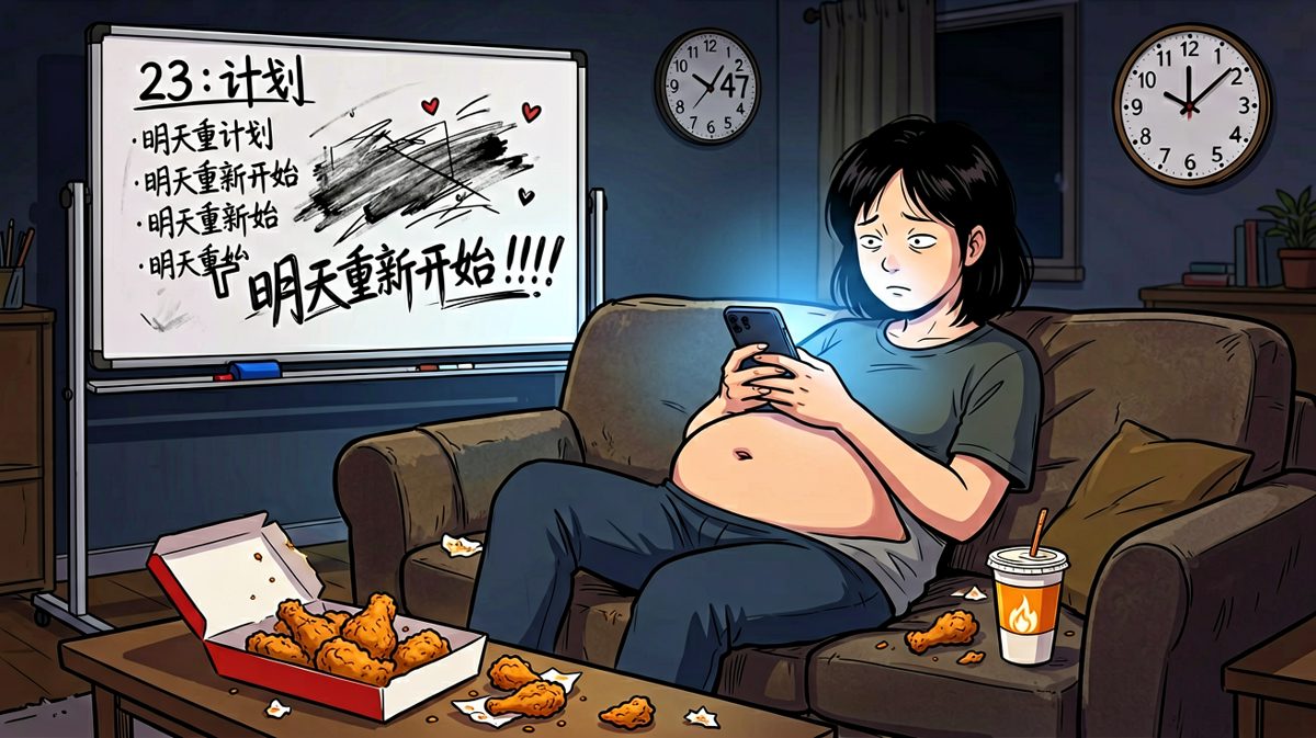 夜深人静，白板上多了一行字：明天一定自律