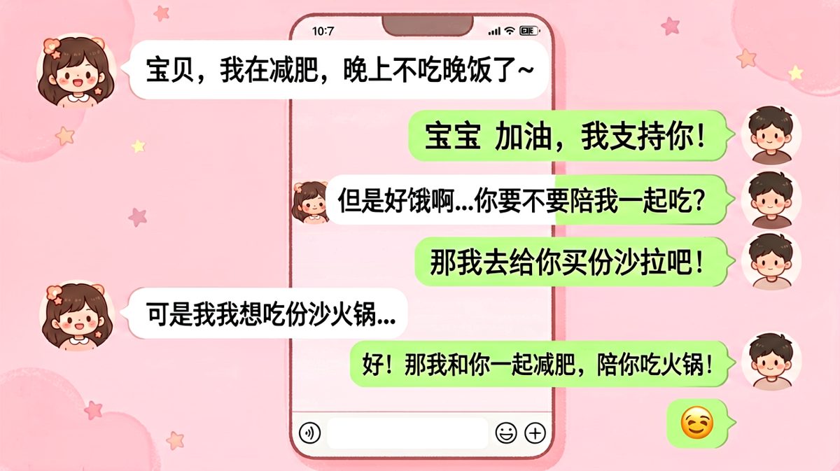 女生减肥想吃火锅，直男男友全程配合最终把自己坑进去