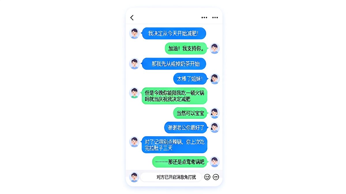 女生说要减肥，结果只是换了个理由吃火锅