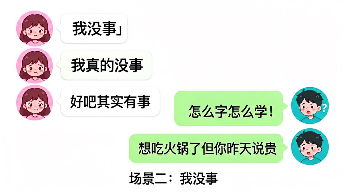 连发三条「我没事」之后，真正的目的是让你记住上次说火锅贵这件事