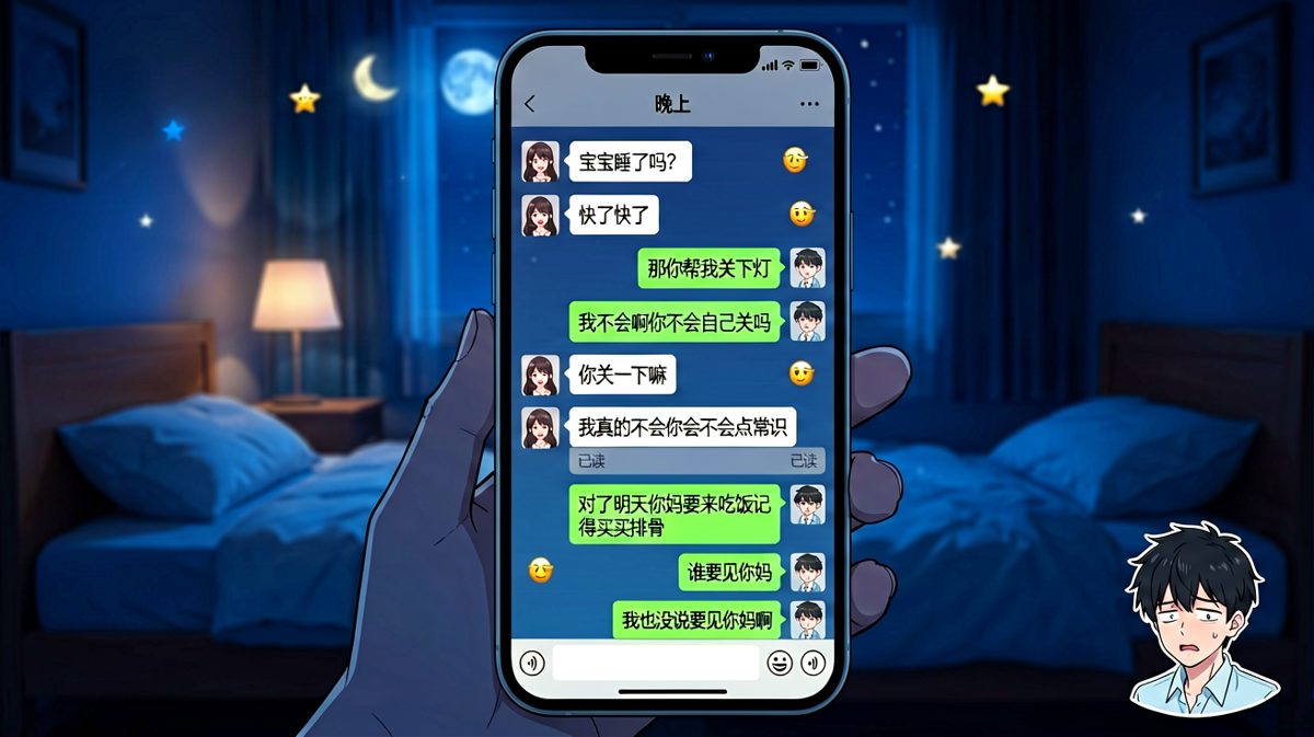 场景二：深夜迷魂对话——男生被绕进了一个不存在的'见你妈'计划