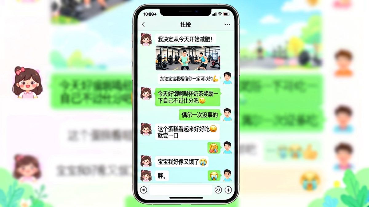 女生减肥决心宏大，现实却是奶茶蛋糕连环暴击，男生从鼓励到摆烂仅用四天。