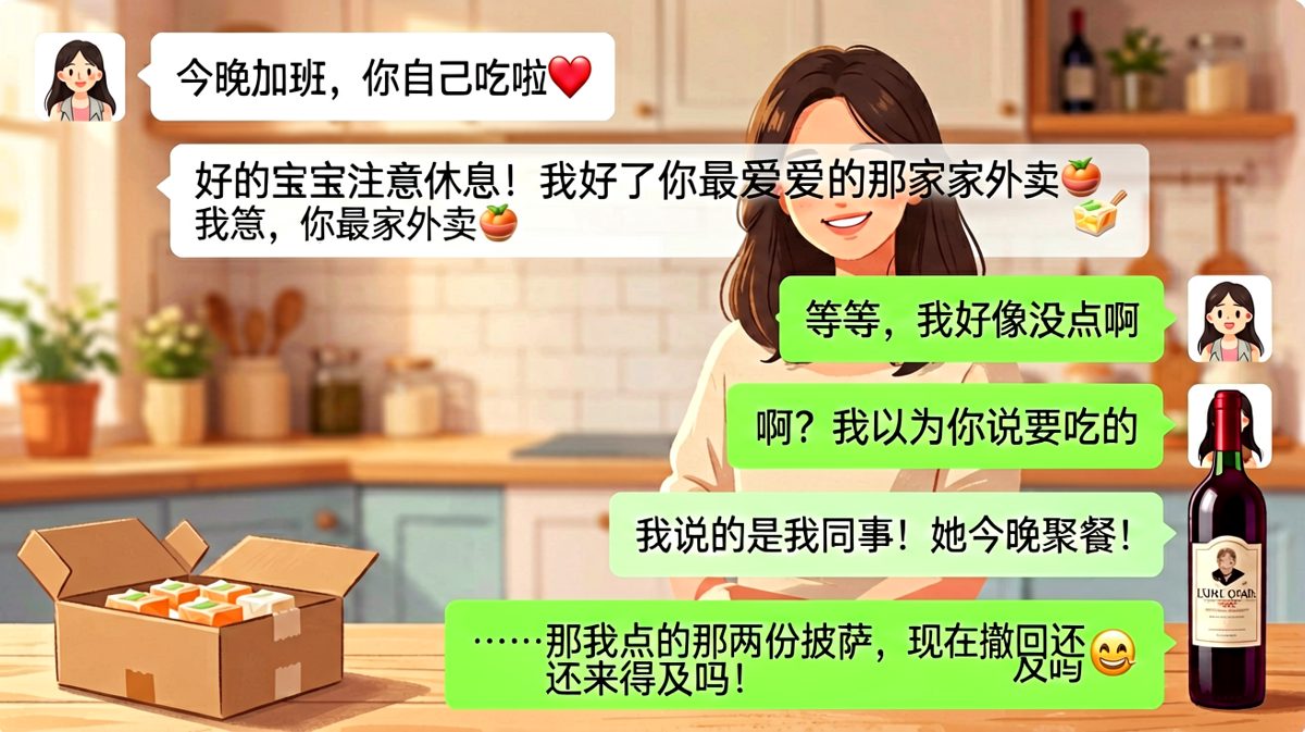 男生自作主张点了两份披萨，结果女生根本没说要吃