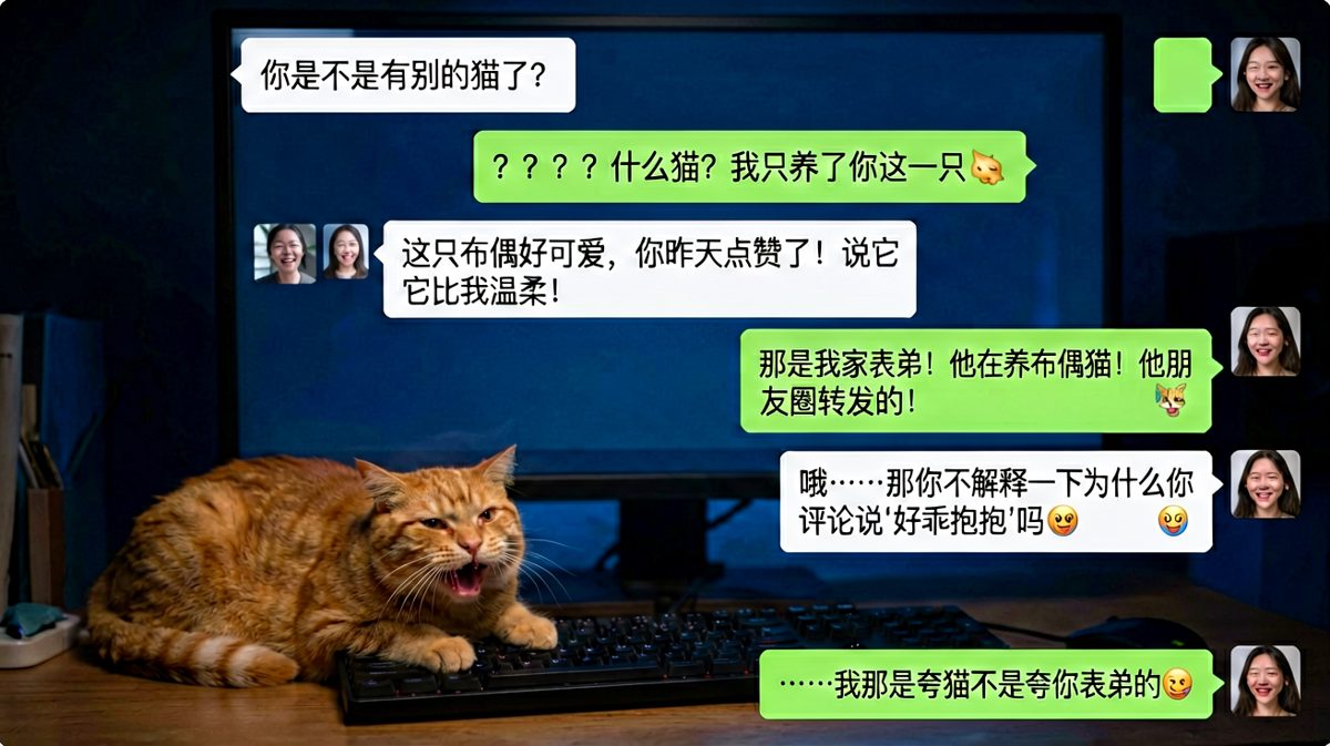 女生吃醋男生点赞别人的猫，真相是表弟的猫