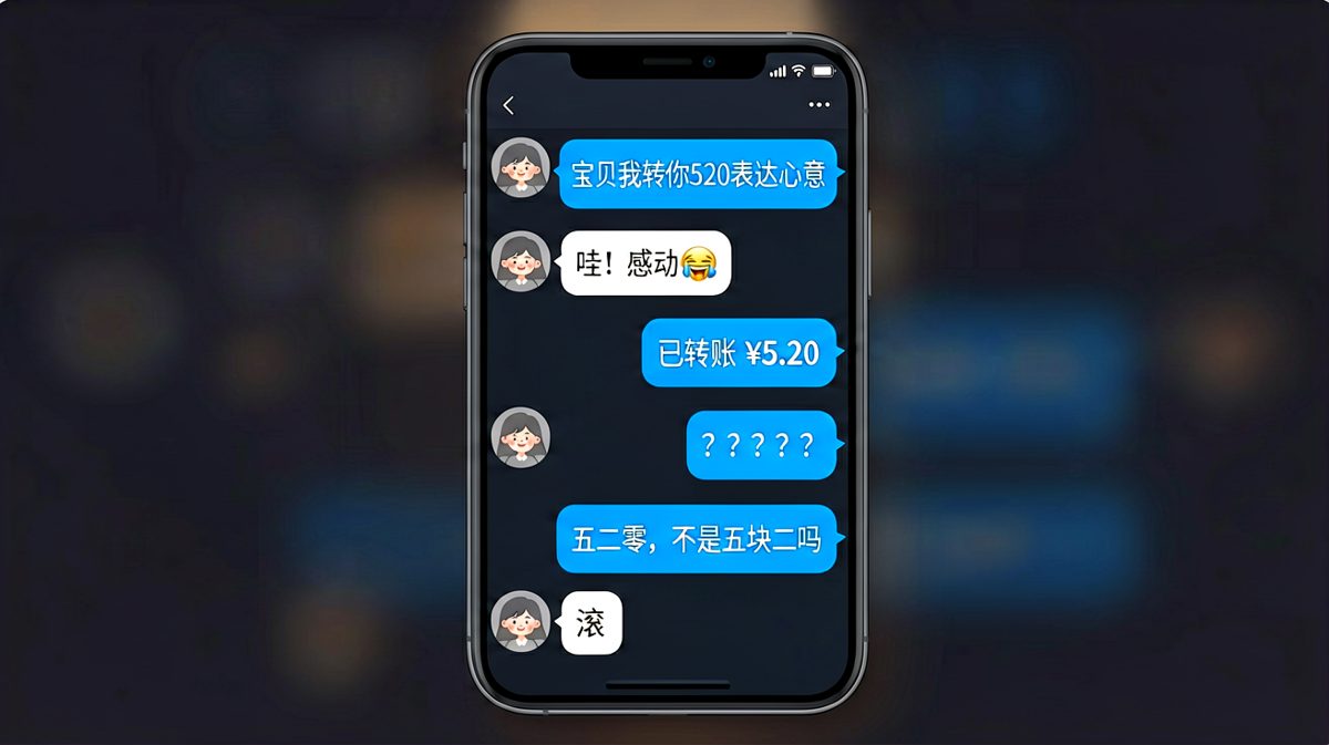 男生说转520结果只转了5.20，还理直气壮地说五二零就是五块二