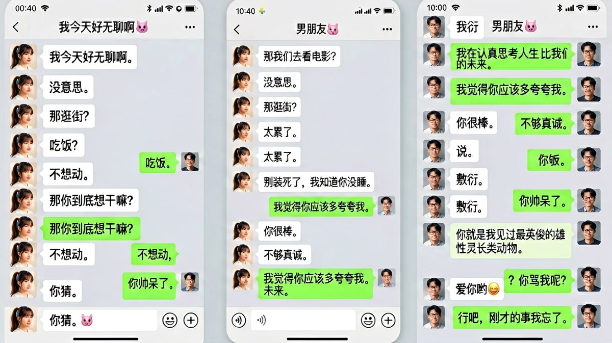 无聊求陪伴变撒娇套路，男生全程被撩。