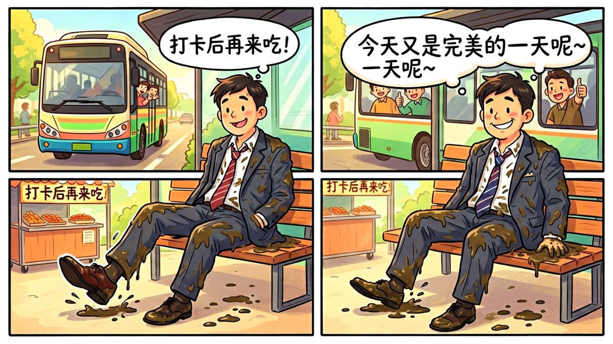 最终放弃挣扎，在公交站摆烂，假装今天一切正常~